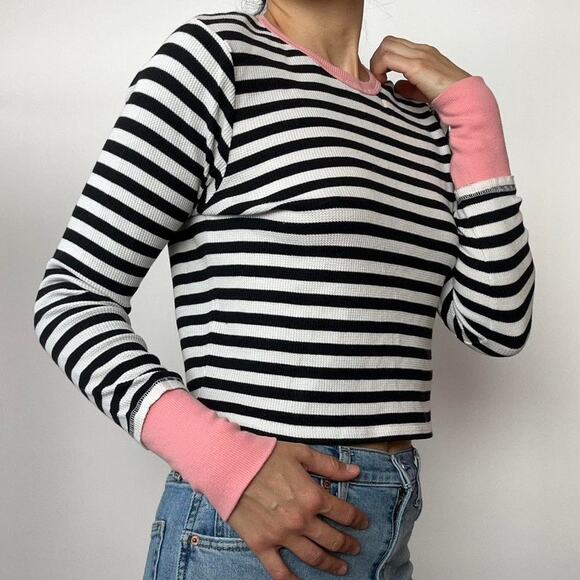Striped long sleeve waffle top - Picture 2 of 6